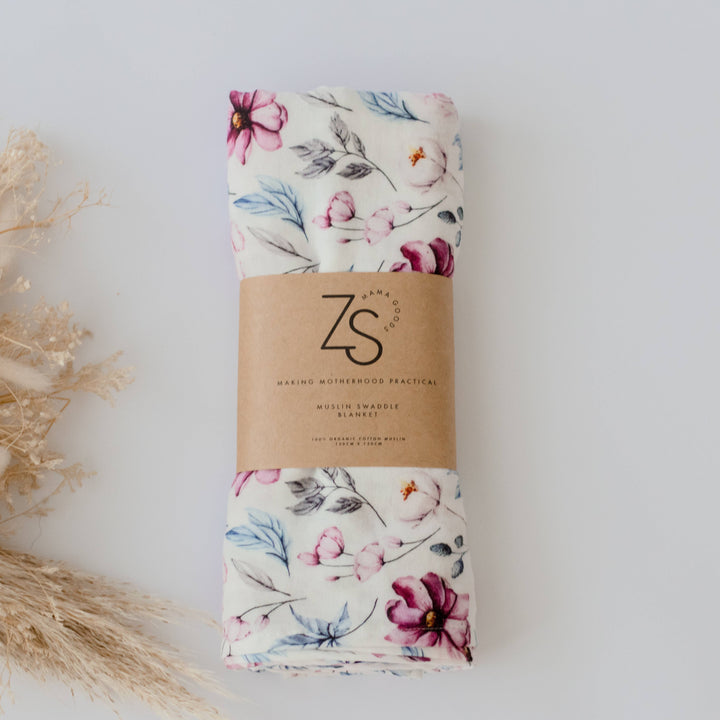 Organic Cotton Muslin Swaddle Wrap - Whispering Petals