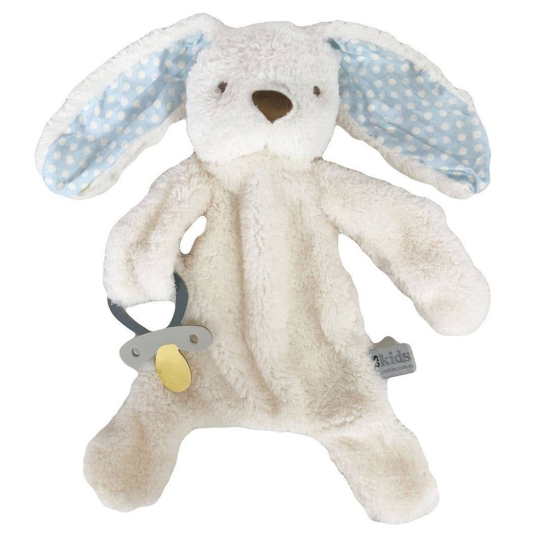 Bunny Comforter with Dummy Holder - Cream/Blue - 30cm