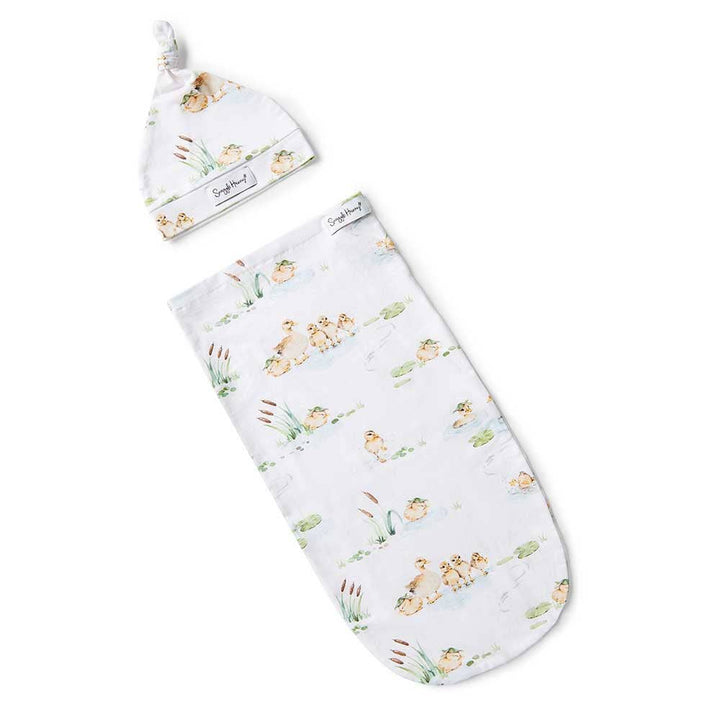 Duck Pond Organic Snuggle Swaddle & Beanie Set