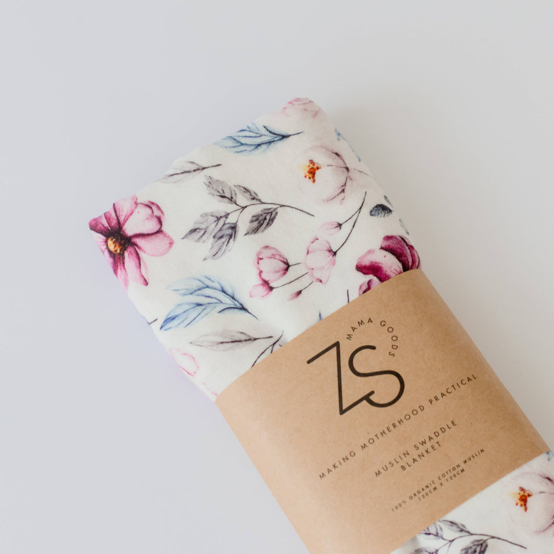 Organic Cotton Muslin Swaddle Wrap - Whispering Petals