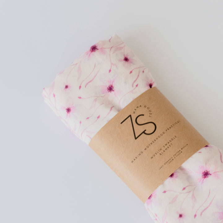 Organic Cotton Muslin Swaddle Wrap - Blushing Vine