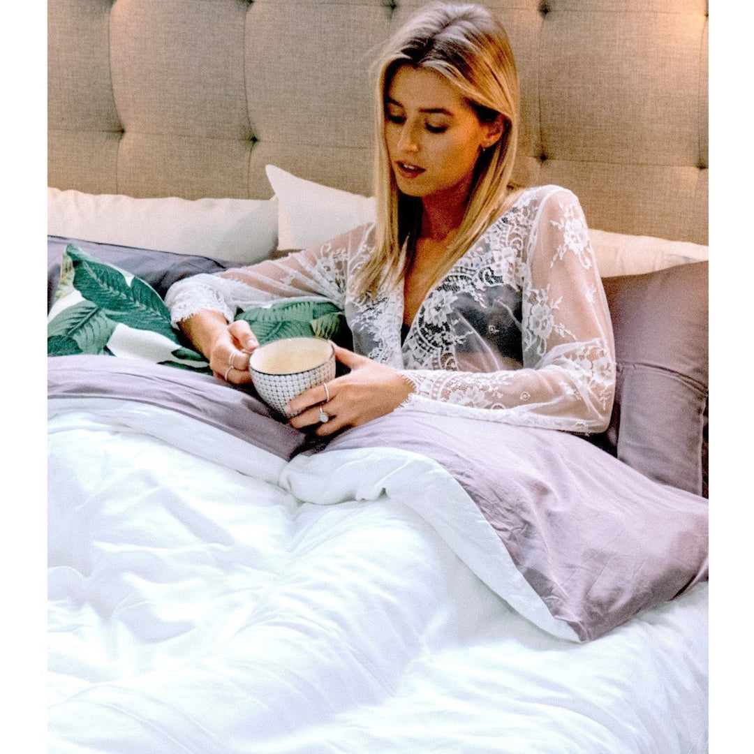 Duvet & Sheet Set - 100% Organic Bamboo  noosabedbodybaby Mocha and White