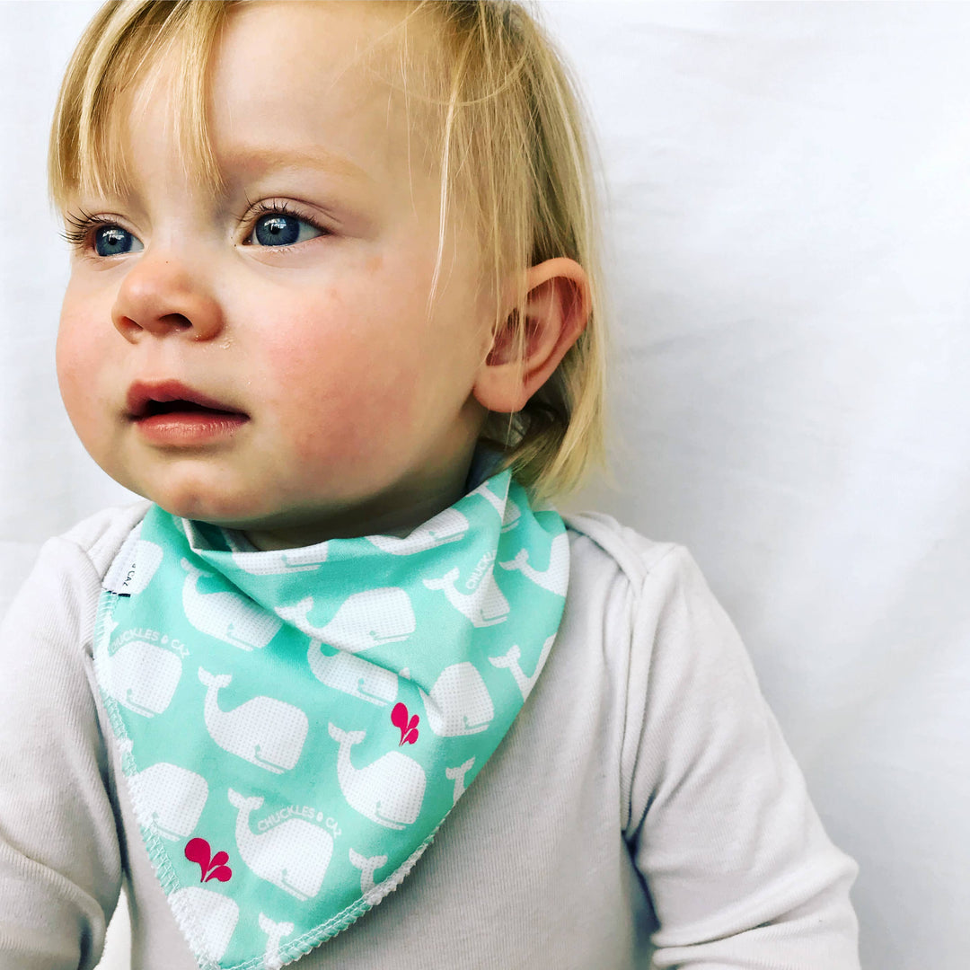 Aqua & White Whales Dribble Bib