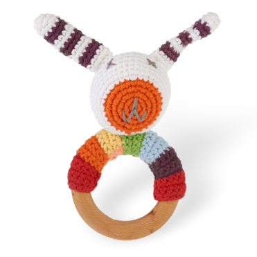 Wooden Ring Rattle - Multi Bunny