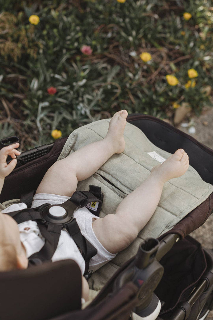 Sage & Pinstripe- French Linen Pram stroller Liner cushion