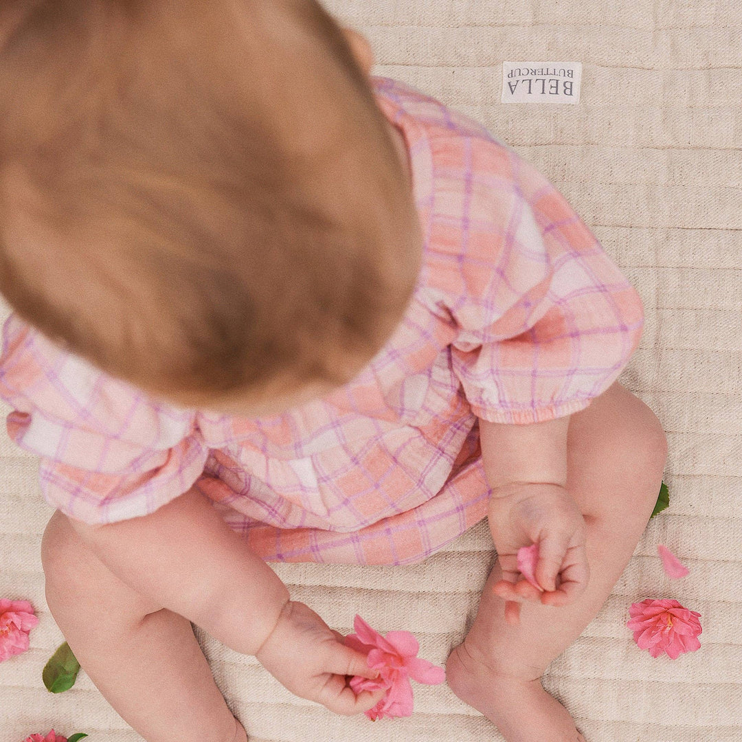 Long Sleeve Bubble Woven Romper - Check
