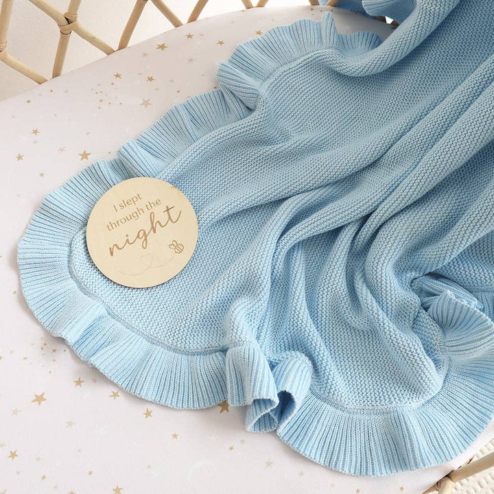 Baby Blue Ruffle Knit Organic Baby Blanket