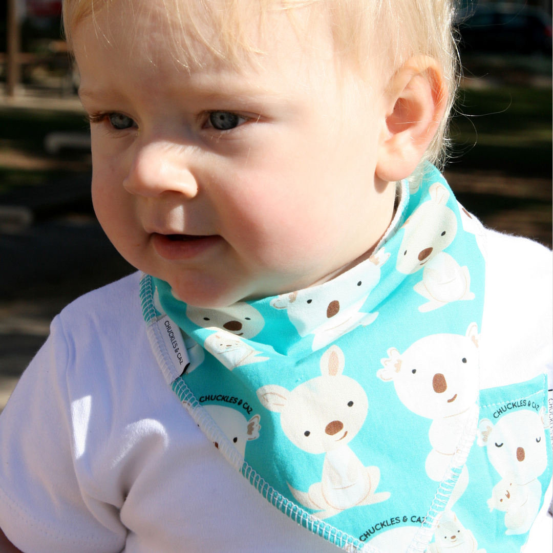 Aqua Koala & Kangaroos Pocket on White Tee