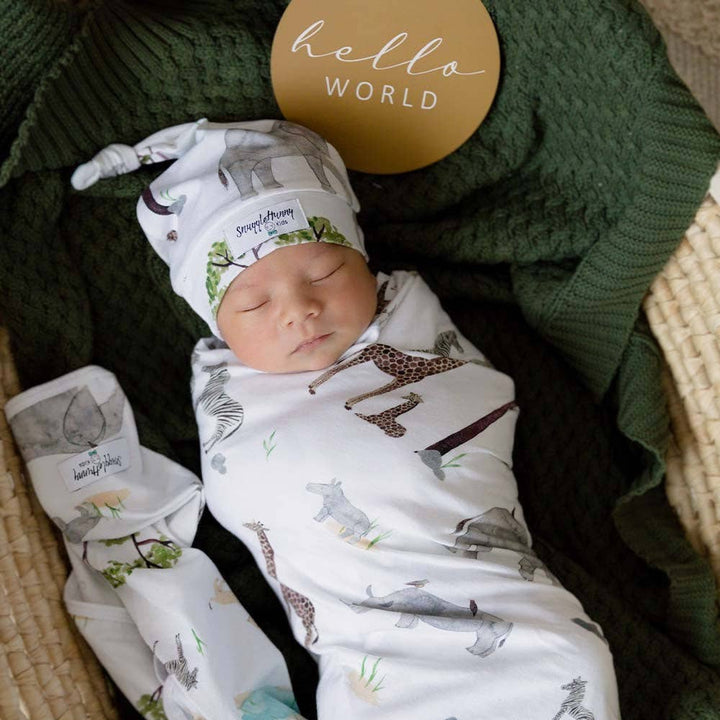 Safari Baby Jersey Wrap & Beanie Set