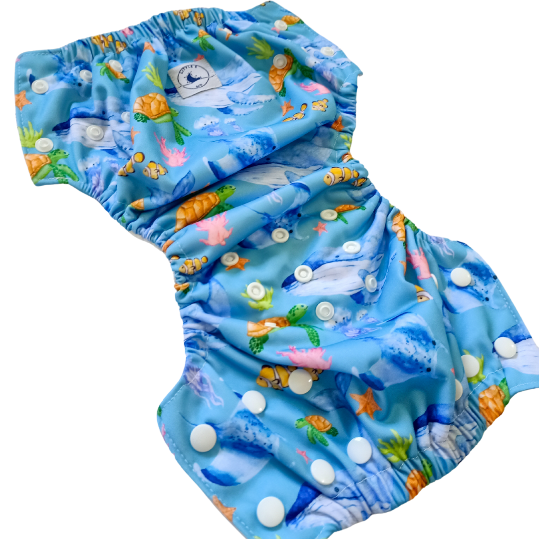 REUSABLE SWIM NAPPY & MINI WET BAG COMBO - OCEAN