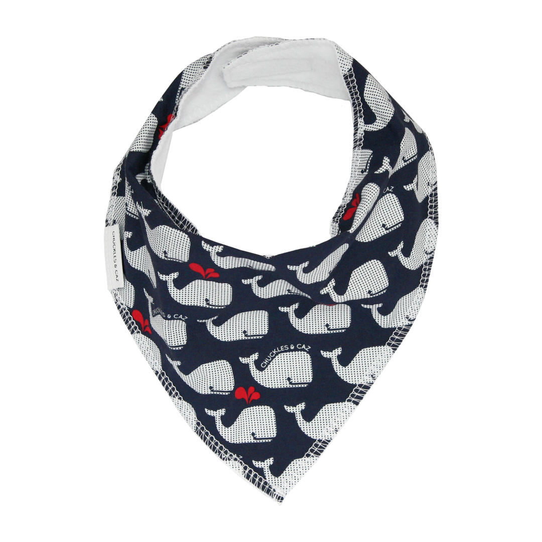 Navy & White Whales Dribble Bib