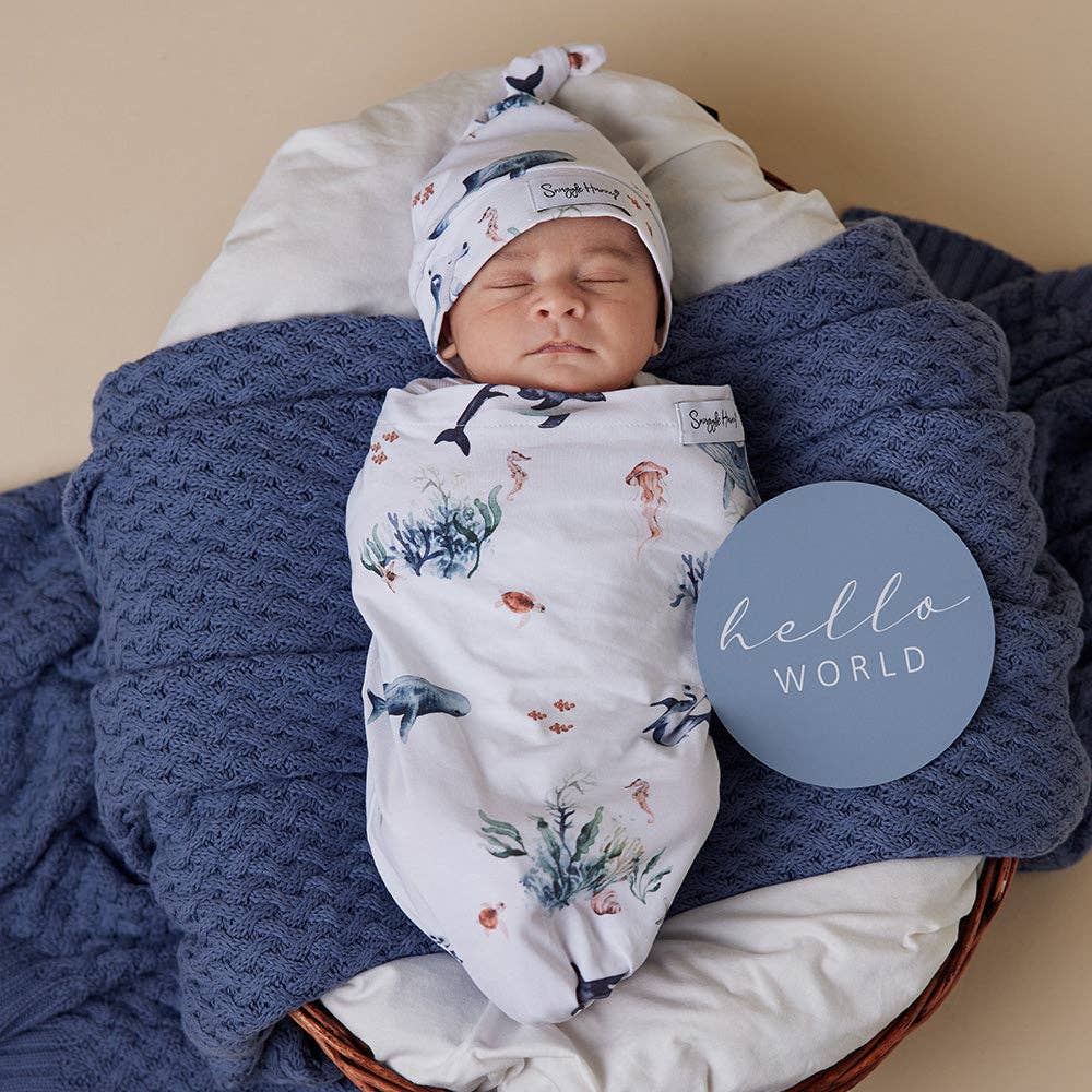 Ocean Organic Snuggle Swaddle & Beanie Set