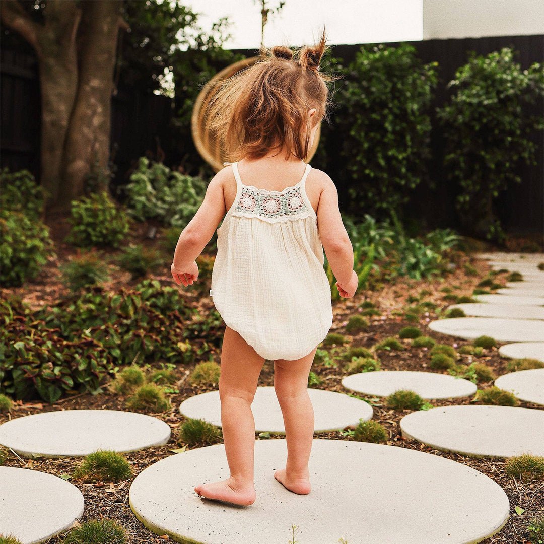 Crochet Woven Sleeveless Romper - Coconut