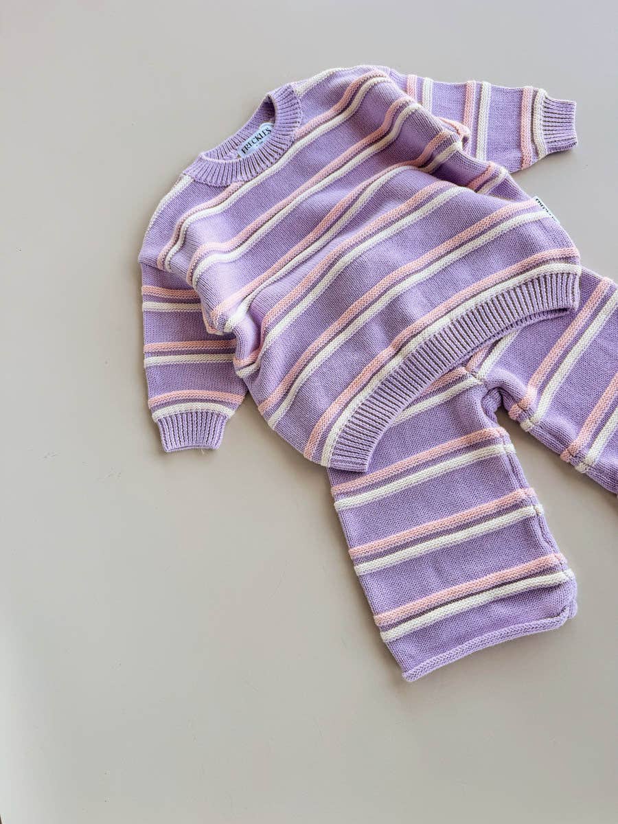 Raised Stripe Baby 2 piece Knit SET - Aster/Sweetpea/Snow