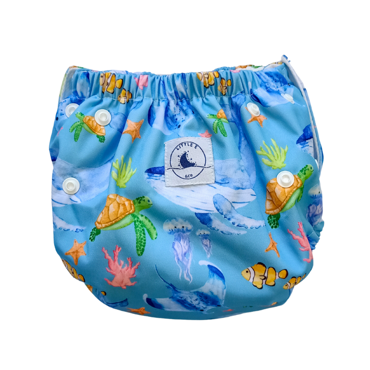 REUSABLE SWIM NAPPY & MINI WET BAG COMBO - OCEAN