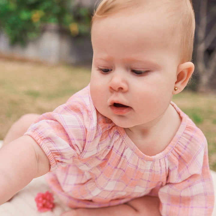 Long Sleeve Bubble Woven Romper - Check