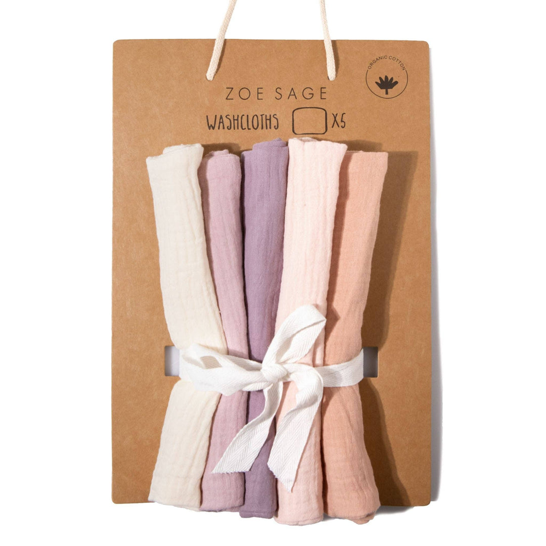 Organic Muslin Baby Wash Cloths - Lavender Blush 5 Pack