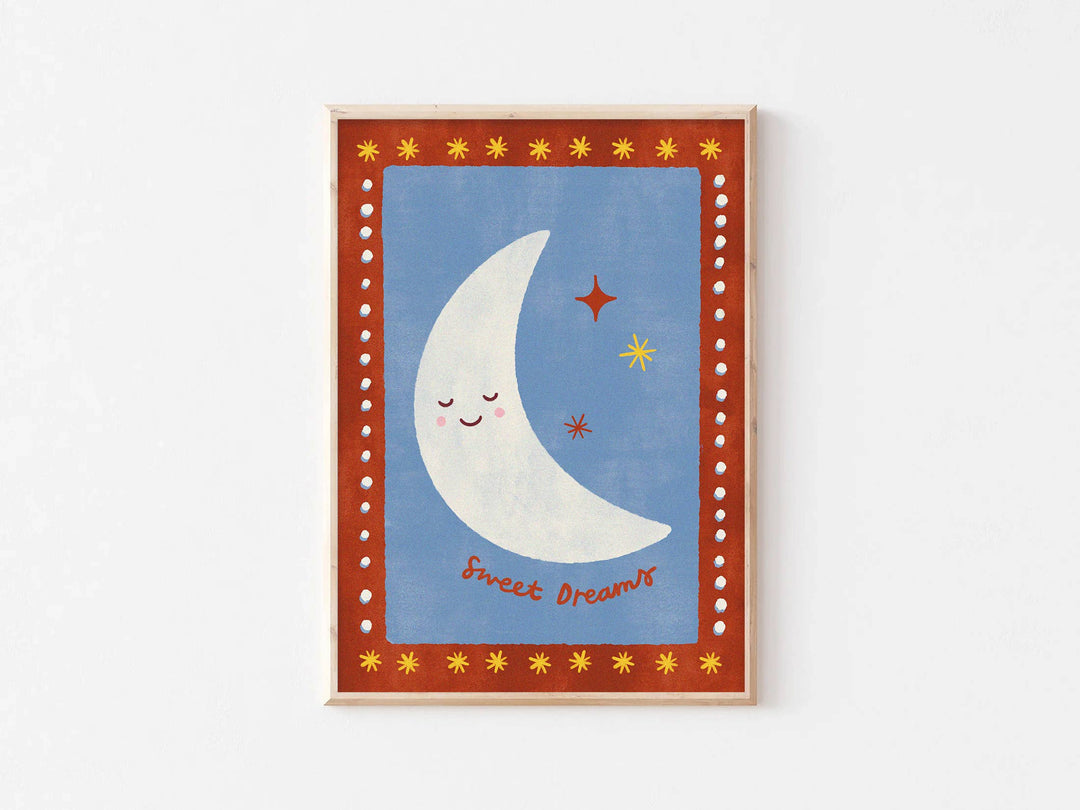 Sweet Dreams Moon Print - Kids Modern Art Gift Decor Nursery