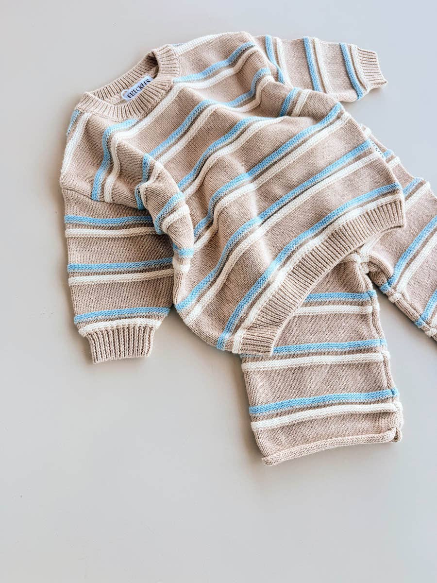 Raised Stripe Baby 2 piece Knit SET  - Oat/Arctic/Snow