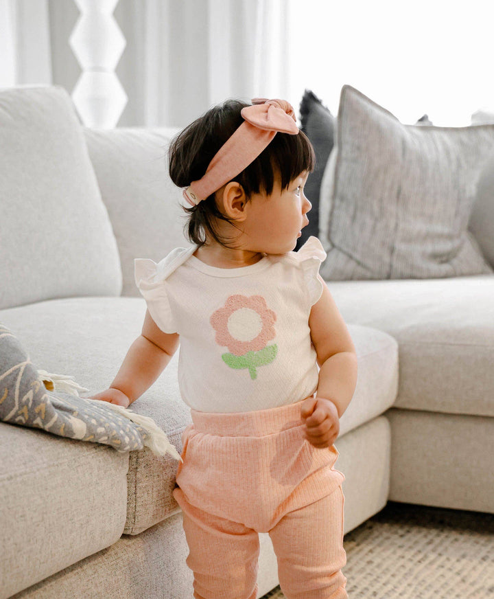 Flutter Sleeve Baby Bodysuit - Chenille flower