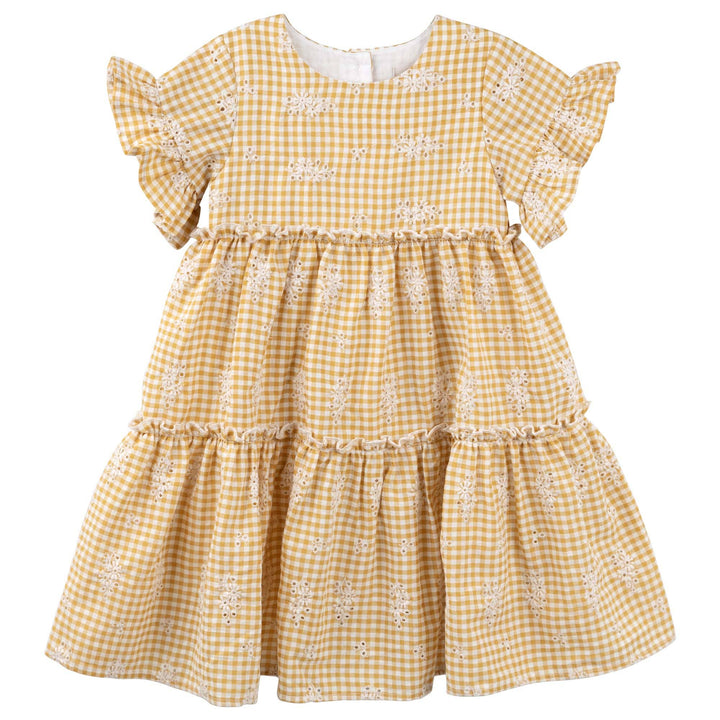 Alice Embroidered Gingham Dress - Yellow