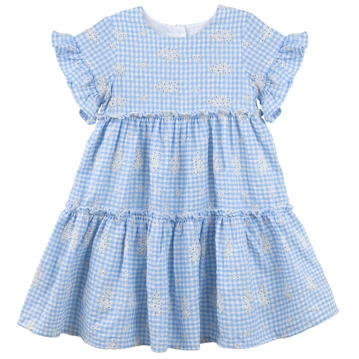 Alice Embroidered Gingham Dress - Blue