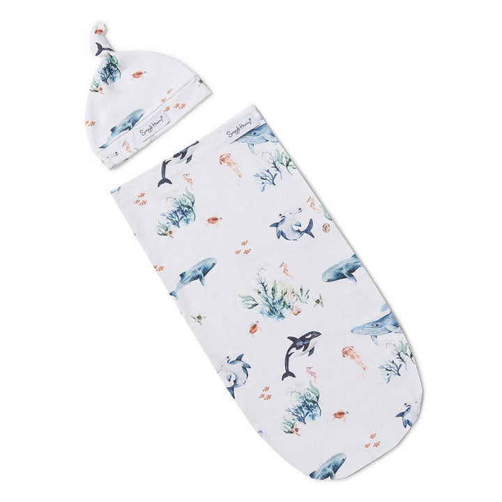 Ocean Organic Snuggle Swaddle & Beanie Set