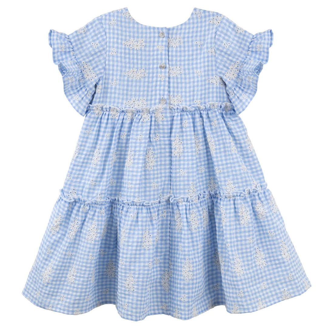 Alice Embroidered Gingham Dress - Blue