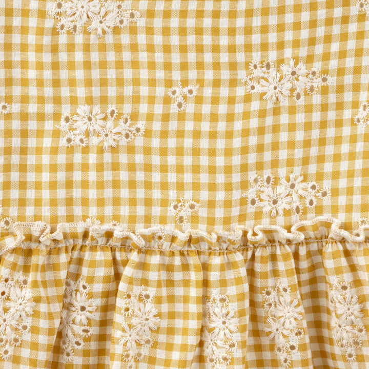 Alice Embroidered Gingham Dress - Yellow