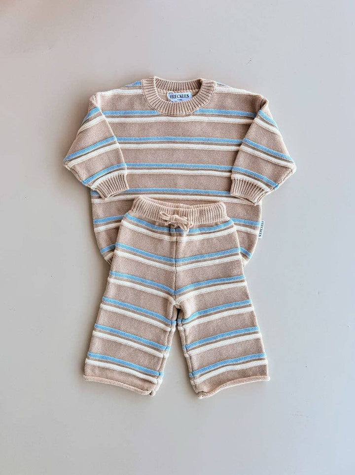 Raised Stripe Baby 2 piece Knit SET  - Oat/Arctic/Snow