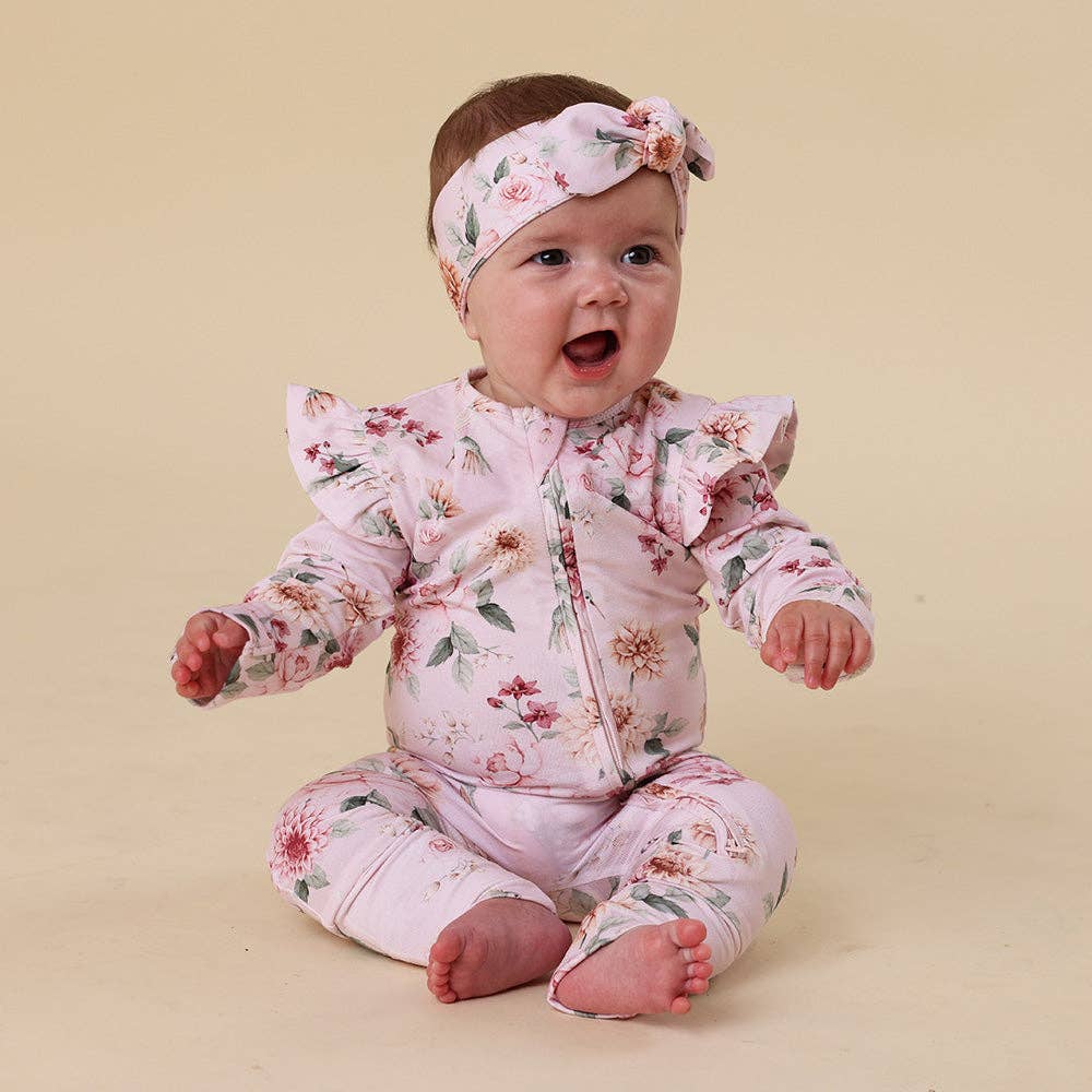 Birds & Blooms Onesie Organic Snugglesuit Convertible Romper with Frill