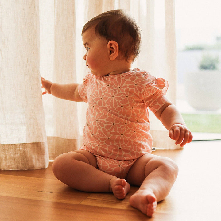 Frilled Short Sleeve Bodysuit - Hibiscus