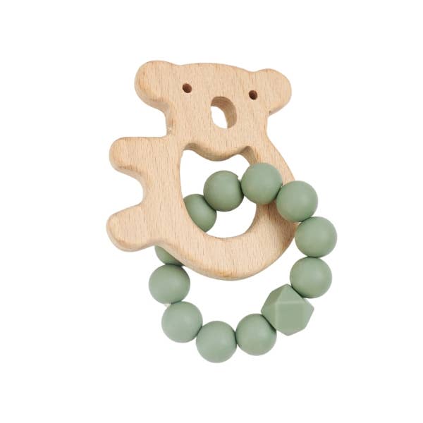 Koala Silicone + Beechwood Teether Ring (Sage Green)
