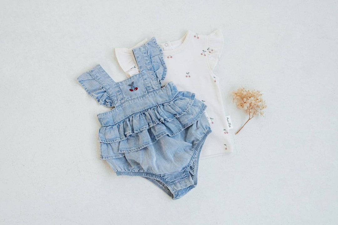 Cherry Tencel Denim Ruffle Playsuit Romper