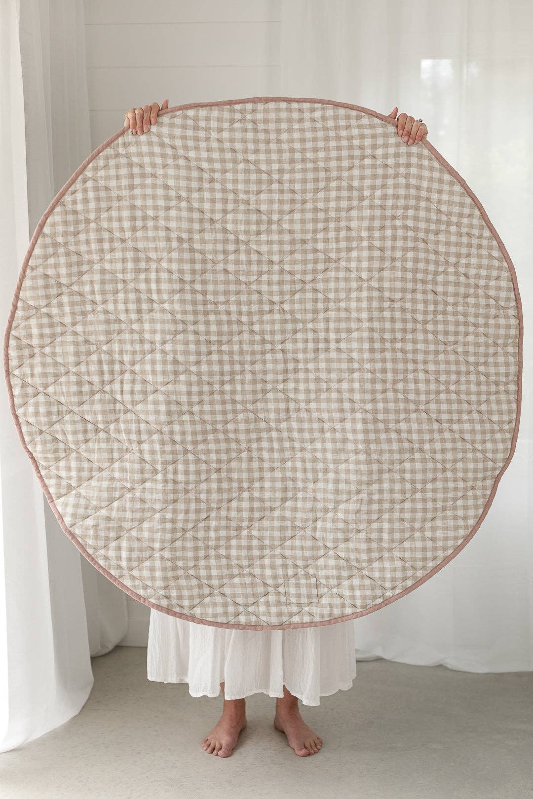 Dusty Rose & Gingham - French Linen Quilted Play Mat