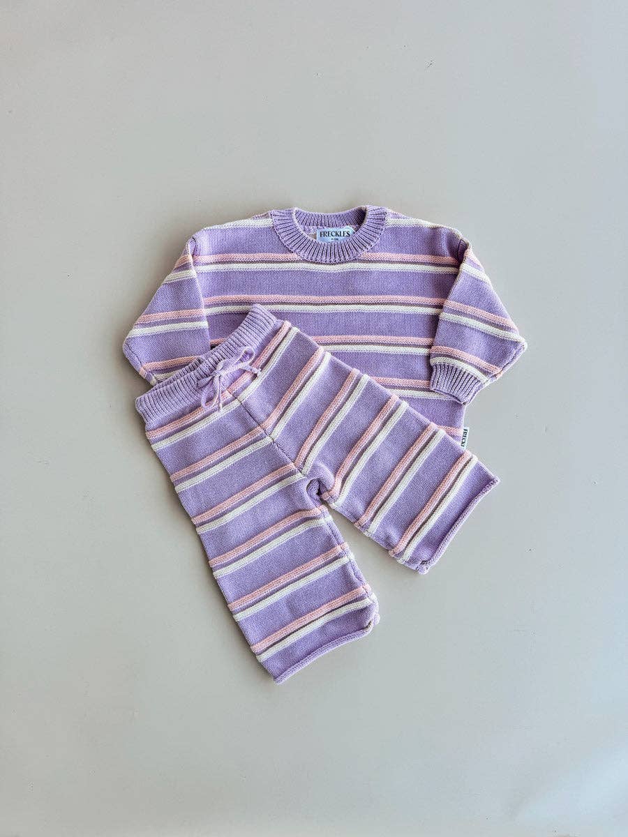 Raised Stripe Baby 2 piece Knit SET - Aster/Sweetpea/Snow