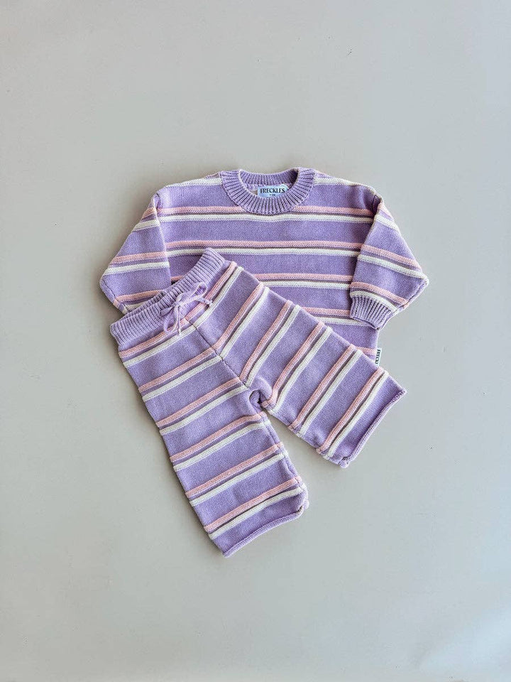 Raised Stripe Baby 2 piece Knit SET - Aster/Sweetpea/Snow