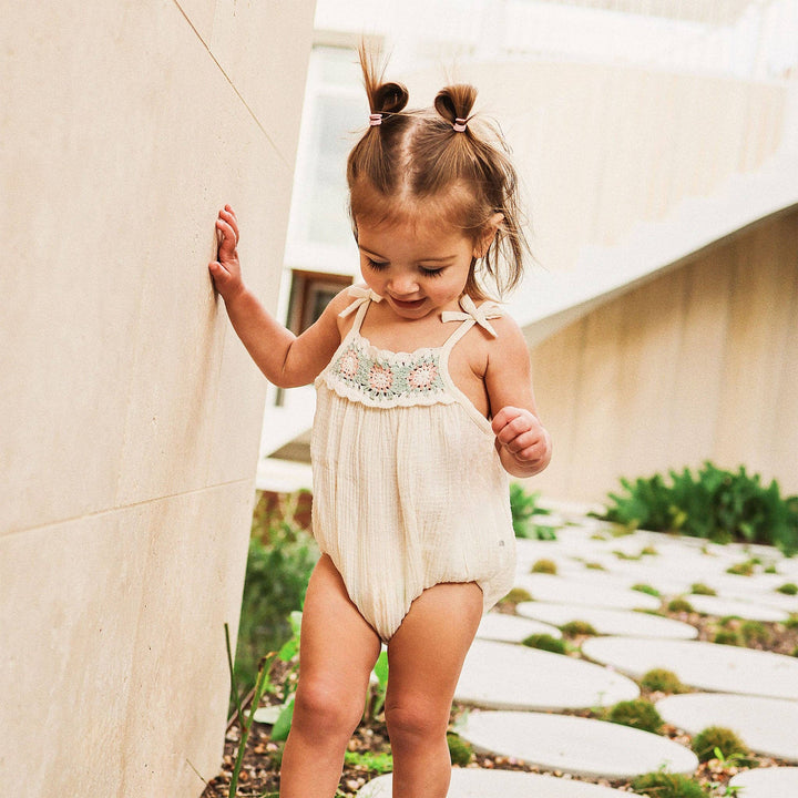 Crochet Woven Sleeveless Romper - Coconut