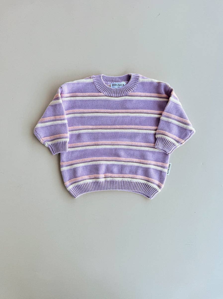 Raised Stripe Baby 2 piece Knit SET - Aster/Sweetpea/Snow