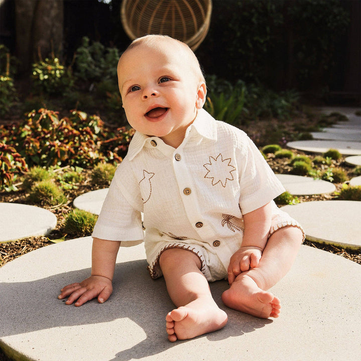 Woven Embroidered Short Sleeve Shirt - Coconut