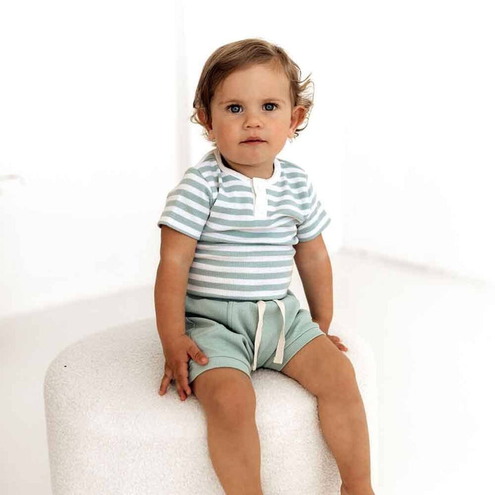 Sage Stripe Short Sleeve Organic Bodysuit