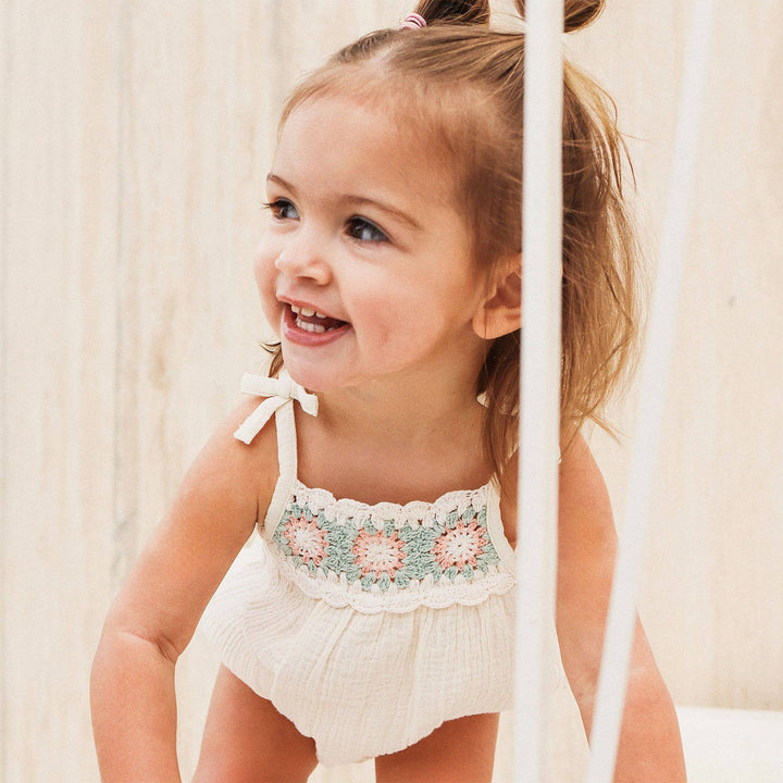 Crochet Woven Sleeveless Romper - Coconut
