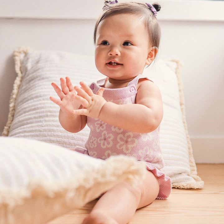 Jacquard Knit Frill Romper - Frangipani