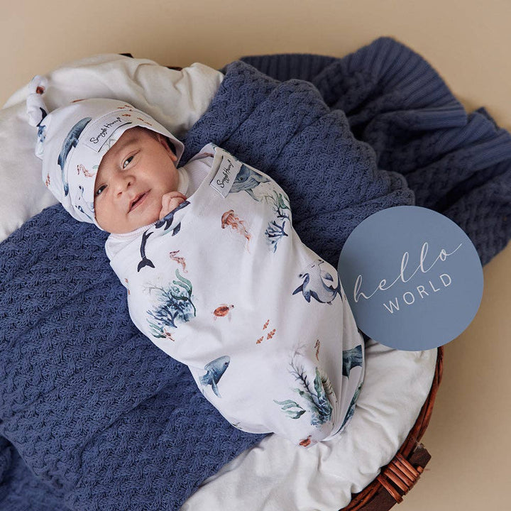 Ocean Organic Snuggle Swaddle & Beanie Set