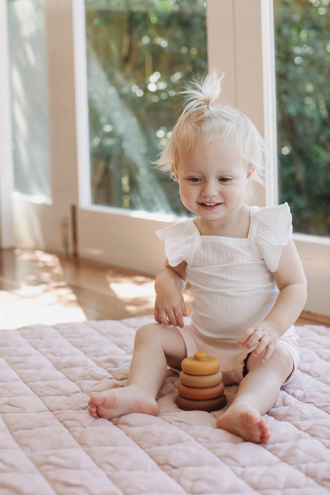 Dusty Rose & Gingham - French Linen Quilted Play Mat