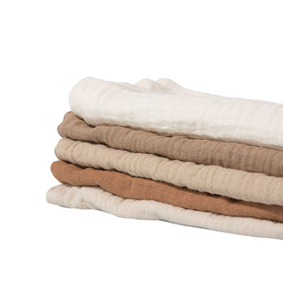 Organic Muslin Baby Wash Cloths - Dusty Dunes 5 Pack