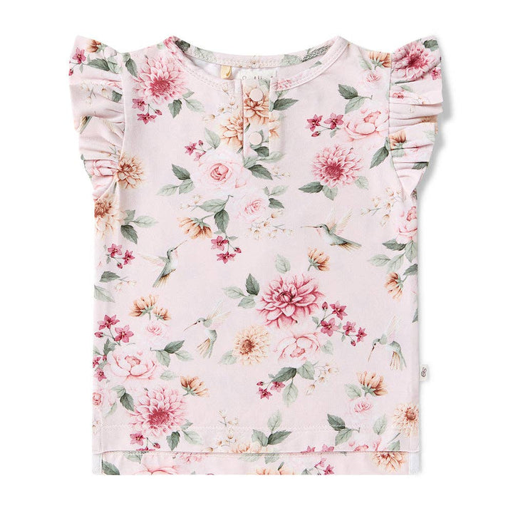 Birds & Blooms Organic Short Sleeve Top with Frill