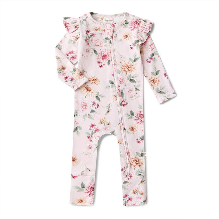 Birds & Blooms Onesie Organic Snugglesuit Convertible Romper with Frill
