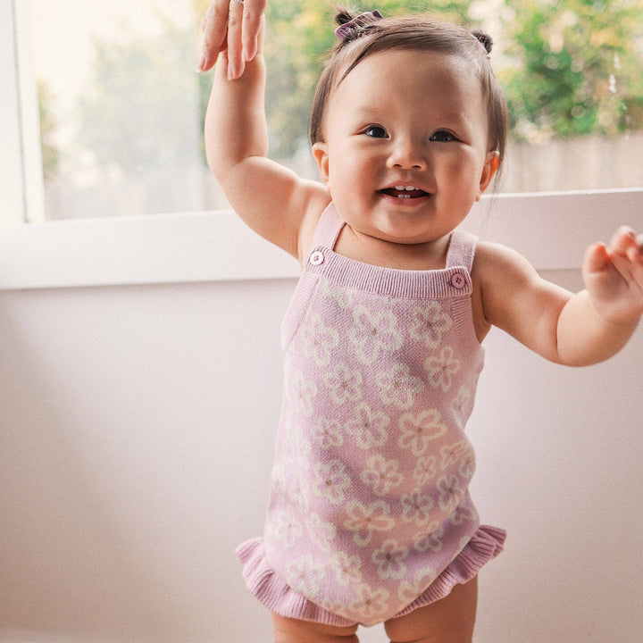 Jacquard Knit Frill Romper - Frangipani