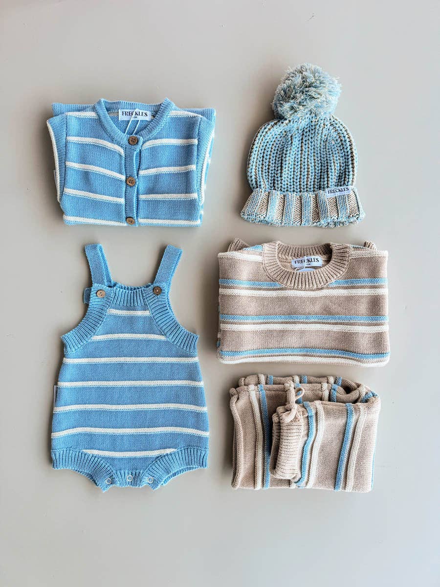 Raised Stripe Baby 2 piece Knit SET  - Oat/Arctic/Snow